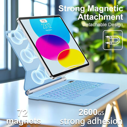 for iPad 11th (A16) & 10th Generation Case with Keyboard – Magic-Style Magnetic – Floating Cantilever Stand - Multi-Touch Trackpad Keyboard Case for iPad 11 inch 2025&10th Gen 10.9 inch (Sky Blue)
