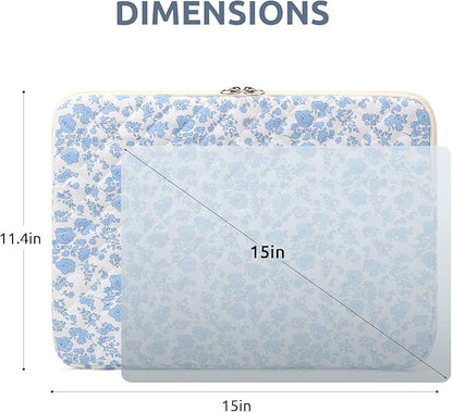 Puffy Laptop Sleeve 13-15.6 Inch Cute Quilted Laptop Protective Case Padded Floral Computer Sleeve for MacBook (B-Blue, 15 Inch)