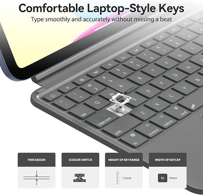 Touch iPad 10th Generation Case with Keyboard (10.9", 2022) & iPad 11th (A16, 2025): Magnetic Split Stand Case, Multi-Touch Trackpad, Rechargeable Wireless Keyboard Folio with Backlit Keys, Gray