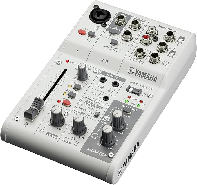 Yamaha AG03MK2 White 6-Channel Live Streaming Loopback Mixer/USB Interface with Steinberg Software Suite