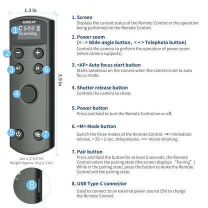 AODELAN for Canon Rechargeable Wireless Shutter Release with Zoom Focus
