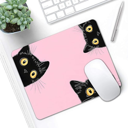 Mouse Pad, Cute Pink Black Cats Mouse Pads for Desk, 9.5" x 7.9" Non-Slip Rubber Base Computer Mousepad with Women, Portable Square Design for Wireless Mouse and Pad Laptop Office & Travel
