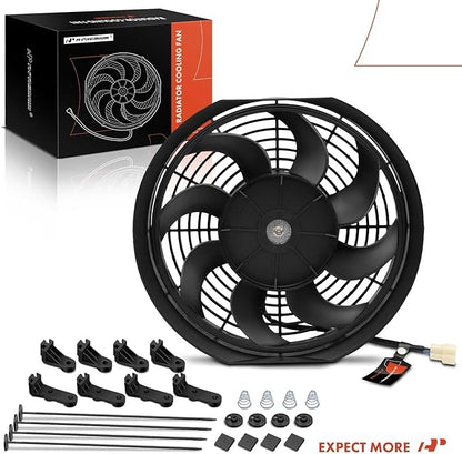 A-Premium 12'' 12 inch Slim Fan Pull Universal Electric Radiator Cooling Fan Assembly, 12V 80W with Mount Kit