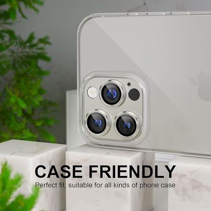 Choiche Compatible for iPhone 16 Pro/iPhone 16 Pro Max Camera Lens Protector, Bling Camera Cover with 9H Tempered Glass Lens Screen Protector Metal Ring Accessories (Titanium Natural)