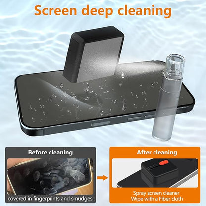 Cell Phone Cleaning Kit, iPhone Cleaning Kit for Charging Port Cleaner Keyboard Cleaning Kit for Airpods/Android/USB C/Earbuds/Laptop/iPad/Camera Lens with Stylus Pen, SIM Tool, Screen Brush(Black)