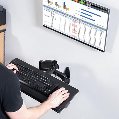 VIVO Sit-Stand 24 Inch Pneumatic Spring Keyboard and Mouse Tray Wall Mount, Counterbalance Height Adjustable Typing Platform, Ergonomic Tilt, Black, MOUNT-KB35B