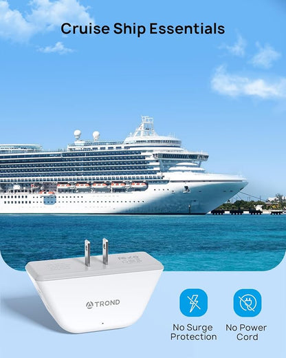TROND 2 Prong to 3 Prong Outlet Adapter, 3-Way Angled Plug Extender with 3 AC Sockets, Wall Splitter for Non-Grounded Outlets in Old House, Cruise Essentials, White