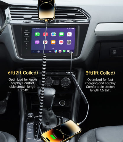 Short iPhone Charger Cable for Car, 2 Pack 3FT Coiled Lightning Cable