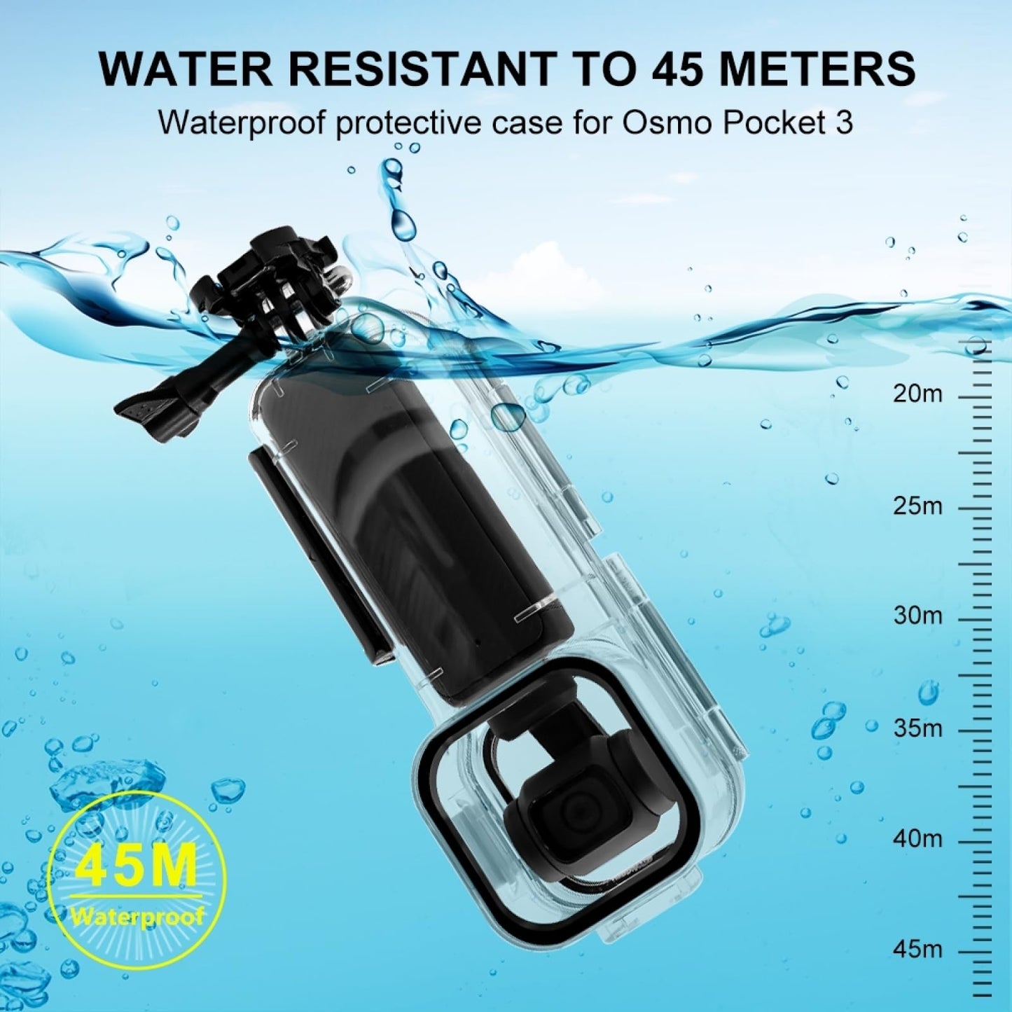 PULUZ Dive Case for DJI Osmo Pocket 3 Waterproof Case PC Protective Shell 45M/147FT Underwater Diving Housing Cover with Accessories for Osmo Pocket 3 Action Camera