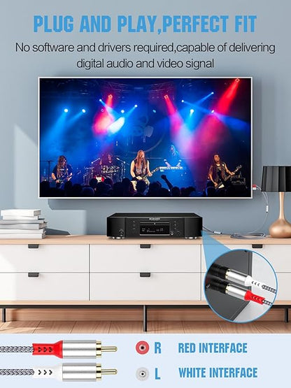 2 Pack 2RCA to 2RCA Cable 2 RCA Male Hi-Fi Systems Audio Stereo Subwoofer Cable Nylon-Braided Auxiliary Audio Cord for Home Theater HDTV Amplifiers Hi-Fi Systems Speakers and etc 6.6Ft Silver
