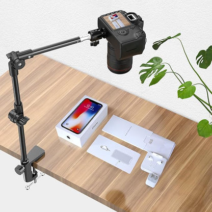 Webcam Stand Camera Mount with Phone Holder & 5/8" Screw, 22in Flexible Projector Stand Gooseneck Desk Mic Stand for Logitech C922 C930e C920 C615 C960 Brio 4K, GoPro, Blue Yeti Snowball Ice