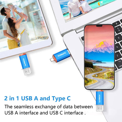 SANKESU 512GB USB C Flash Drive 2 in 1 OTG USB 3.0,USB-A & Type-C Thumb Stick, Dual Memory Sticks Compatible with PC Laptop Type C Cell Phone and Tablet (Blue)