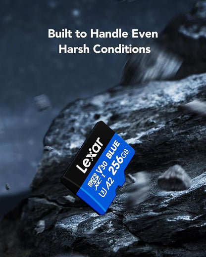 Lexar 256GB Blue Micro SD Card Up to 160MB/s, microSDXC UHS-I Memory Card with SD Adapter, C10, U3, A2, V30, Full HD, 4K UHD, High Speed TF Card