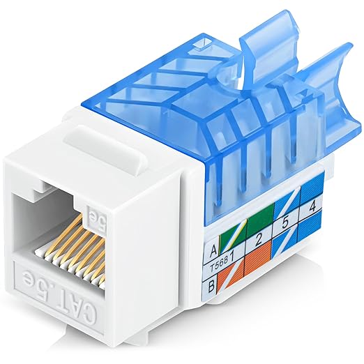 Everest 45° Angled RJ45 Cat5e Keystone Jacks 10-Pack in White - Slim Profile Female RJ45 Connectors - Cat 5e Keystone Jack - Compatible with 45° Angled Speed Termination Tool - 45Term (B0BL3GS7ZY)