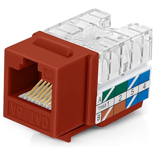 Everest 90° Angled RJ45 Cat6A Keystone Jacks 50-Pack in Orange - Slim Profile Female RJ45 Connectors - Cat 6A Keystone Jack - Compatible with 90° Angled Speed Termination Tool - easyJACK (B094WB91H3)