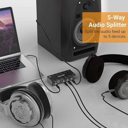 Cubilux 5-Way 6.35mm Stereo Audio Splitter with Switch, Passive Multi 1/4” AUX Distributor, Quarter Inch TRS Splitter Box/HUB for Instrument Cable, Headphones, Speaker, Guitar, Keyboard, Pedal