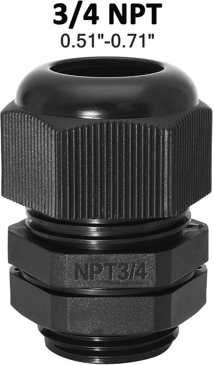20 Pcs 3/4" NPT Nylon Cable Glands, IP68 Waterproof Adjustable Cord Grip Cable Connector Strain Relief Wire Protectors for 13-18mm Cable Diameter, Black