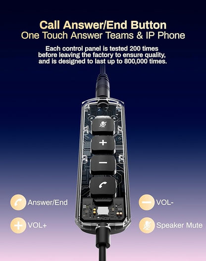 USB Headset with Microphone for PC & Laptop - Noise Reduction On-Ear Wired Headphones with in-Line Volume Control, Call Answer Button for MS Teams, IP Phones, Work, Zoom, Skype