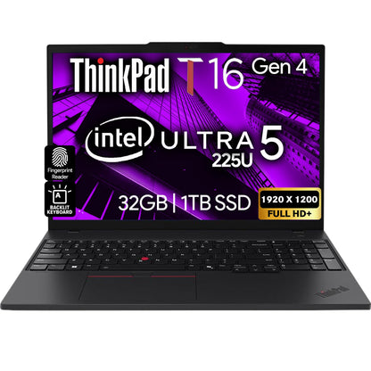 Lenovo ThinkPad T16 Gen 4 Business Laptop 16 FHD+ Display, Intel Ultra 5-225U (Beats i7-1355U), 32GB DDR5 RAM, 1TB SSD, 5MB Webcam, Fingerprint, Backlit KB, WiFi 6E, RJ-45, Win 11 Pro