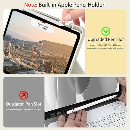 JKSML for iPad(A16) 11th/10th Generation Case with Keyboard (11/10.9 inch) 2025/2022, Wireless Detachable Bluetooth Cover with Trackpad, Flip Stand Case Thin with Pencil Holder, Cream White