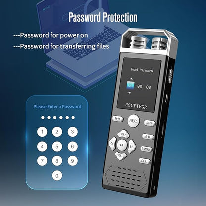 144GB Digital Voice Activated Recorder 1536KBPS Audio Voice Recorder with Playback Recording Device Dictaphone Sound Tape Recorder with Password Protection for Lectures,Meetings