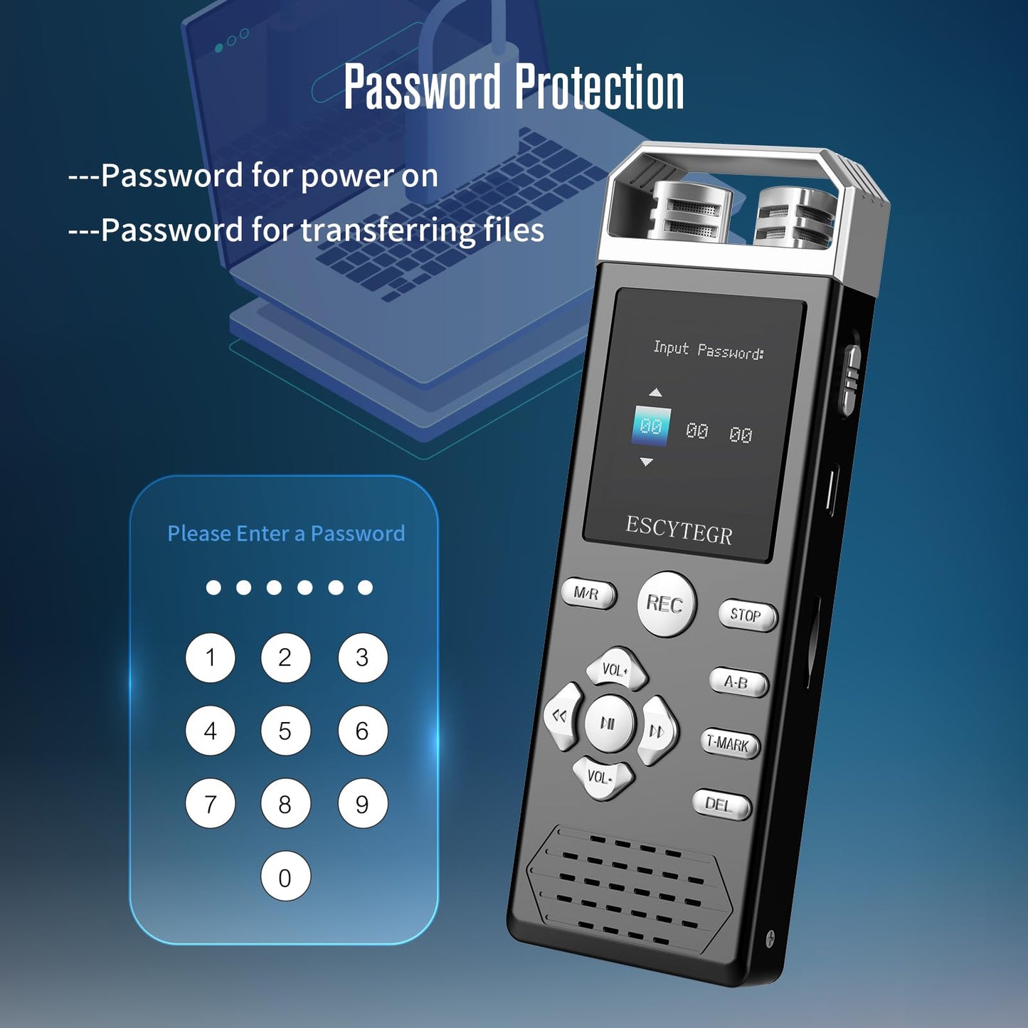 ESCYTEGR 144GB Digital Voice Activated Recorder 1536KBPS Audio Voice Recorder with Playback Recording Device Dictaphone Sound Tape Recorder with Password Protection for Lectures,Meetings