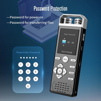 ESCYTEGR 144GB Digital Voice Activated Recorder 1536KBPS Audio Voice Recorder with Playback Recording Device Dictaphone Sound Tape Recorder with Password Protection for Lectures,Meetings