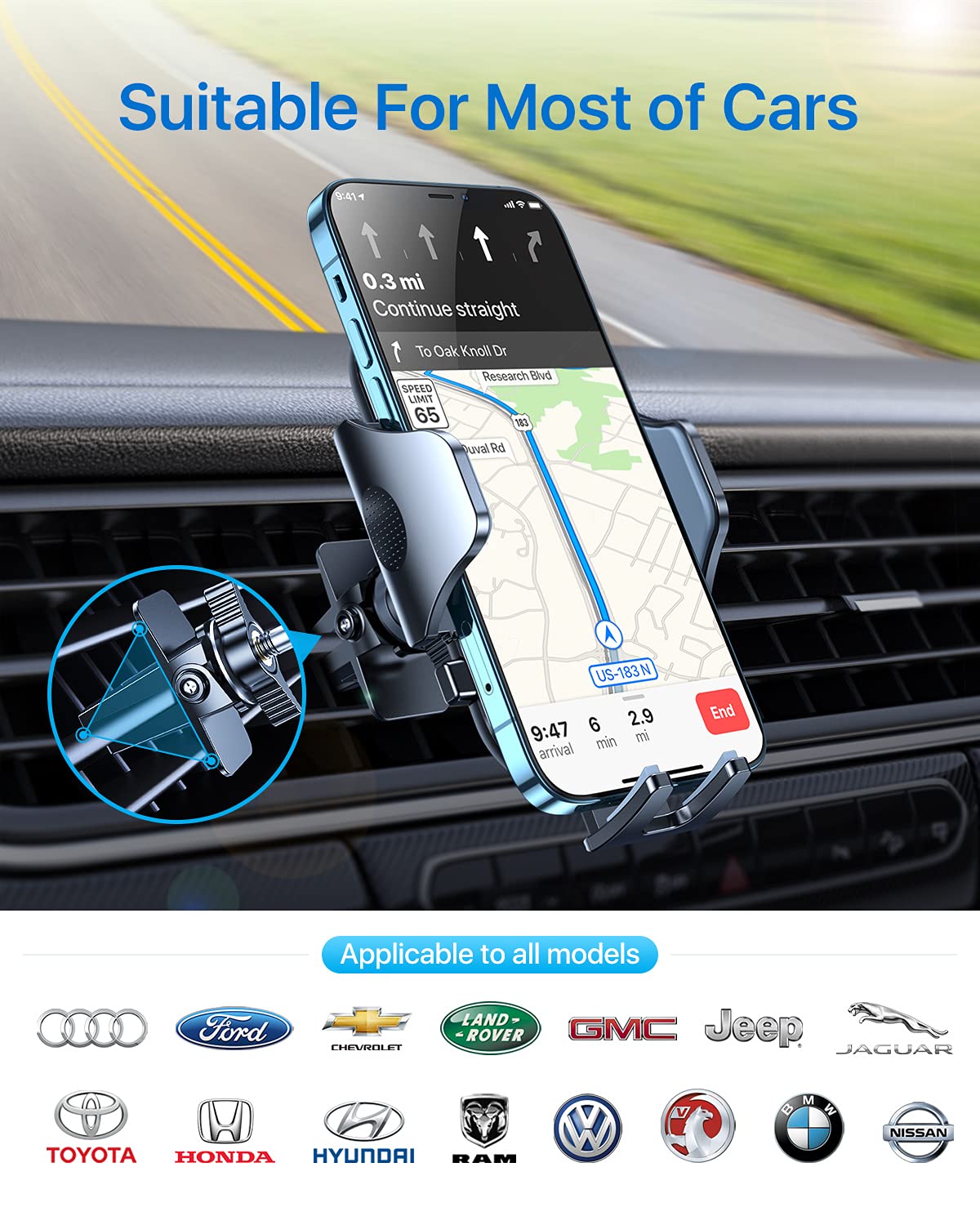 andobil 2026 Upgraded Car Phone Holder Mount for Vent, Military Sturdy Metal Clip Air Vent Phone Holder for Your Car Easy Used Cell Phone Car Mount for iPhone 17 Pro Max 15 14 13 Samsung S26 S25