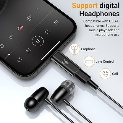 Temdan 2 Pack Lightning to USB C Adapter for iPhone 15/16 Pro/Pro Max/Plus, Support Audio/OTG Adapter, Type C Charger Connector Cable, Black
