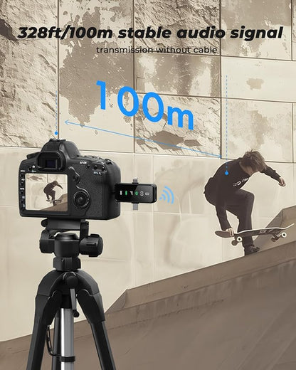 3-in-1 Mini Microphone for iPhone, Android, Camera - 328ft Long Range, 20H Battery Life, Wireless Microphones, Lapel Mic with AI Noise Reduction for Video Recording, YouTube, TikTok