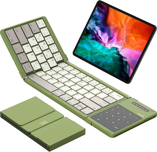Nillkin Foldable Bluetooth Keyboard with Touchpad & Number Pad, Portable Bluetooth Keyboard with Full Size Keys, Pocket-Sized Wireless Travel Keyboards for iPad, Smartphone, Tablet and Laptop Green