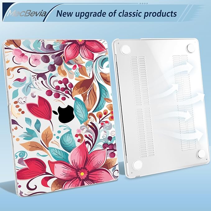 Compatible with MacBook Air 15 inch Case, M4 A3241/M3 A3114/M2 A2941 (Released 2025 to 2023), Hard Shell, Keyboard Cover, Screen Protector, Webcam Cover & Type-C Adapter, Geometric Flowers