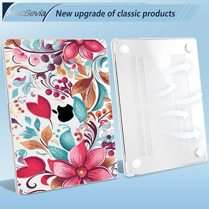 Compatible with MacBook Air 15 inch Case, M4 A3241/M3 A3114/M2 A2941 (Released 2025 to 2023), Hard Shell, Keyboard Cover, Screen Protector, Webcam Cover & Type-C Adapter, Geometric Flowers