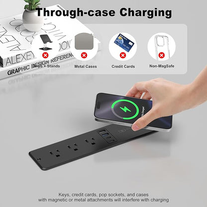 8 in 1 Recessed Power Strip with 15W Wireless Charger, 20W Fast Charging Furniture Outlet, Plug in 3 AC Outlets & 4 USB Ports Flush Mount, 6FT Cord
