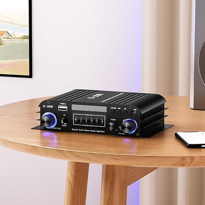 Facmogu S-288 4 CH Bluetooth 5.0 Home Audio Amplifier, RMS 45Wx4, Max 600W HiFi Stereo Power Amplifier USB, SD, FM Class D Speaker Amp for Home Theater Karaoke, with Power Adapter & Remote Control