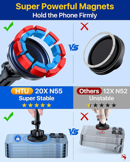 HTU for MagSafe Car Phone Mount Magnetic Phone Holder for Windshield Vent Dashboard Magnetic Suction Phone Mount for iPhone 16/15/14/13/12 & Android (Black)