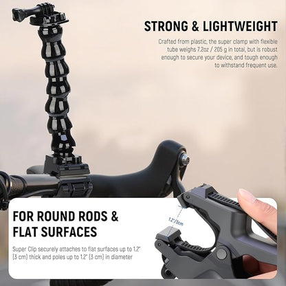 NEEWER Flexible Clamp Mount Compatible with GoPro DJI Action Cameras, Jaw Flex Super Clamp Holder, Desk Pole Clip Mount with Tube & Adapter Accessories for Photography & Video Recording, GP-80