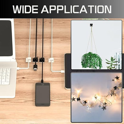 100PCS Cable Clips, Adhesive Wire Clips Strong Cord Clips Wire Holders, Cable Management Clips for Desk, Wall, Car, TV, Ethernet Cable (Black, Medium)