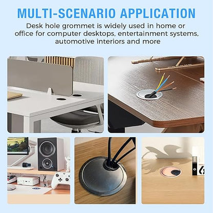 Desk Grommet 2-3/8" (60 mm), Desk Cord Hole Cover, Cable Grommet Metal Zinc Alloy Materilal, Desk Hole Grommet for Office and Home Table Cable, Detachable Cable Cord Organizer (Brushed Silver 2 Pcs)