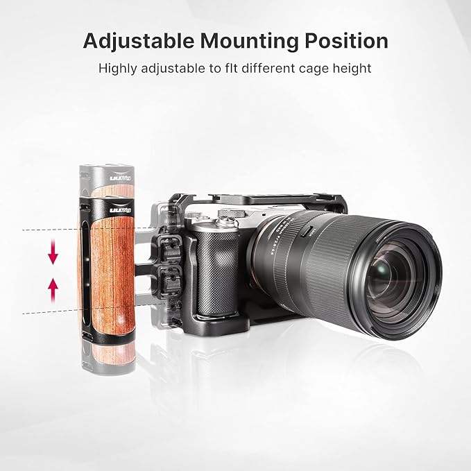 R075 Wooden Handle Grip Left Right Compatible for Sony A6400 A6600 A7III A7IV Nikon Canon Panasonic Camera Cage, for iPhone/Smartphone Video Rig Video-graphy Accessories Mobile Filming 1/4" Bracket