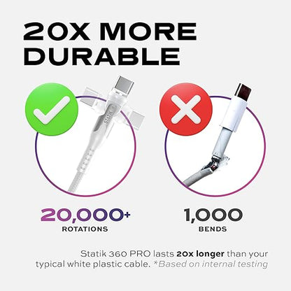 Statik 360 Pro Magnetic Charging Cable - Type C Charger Fast Charging 3 in 1 USB C to USB C Cable, Micro USB & iProduct Tips, USB A Adapter, Compatible w/All Devices - 100W Fast Charger, White 6FT/2M
