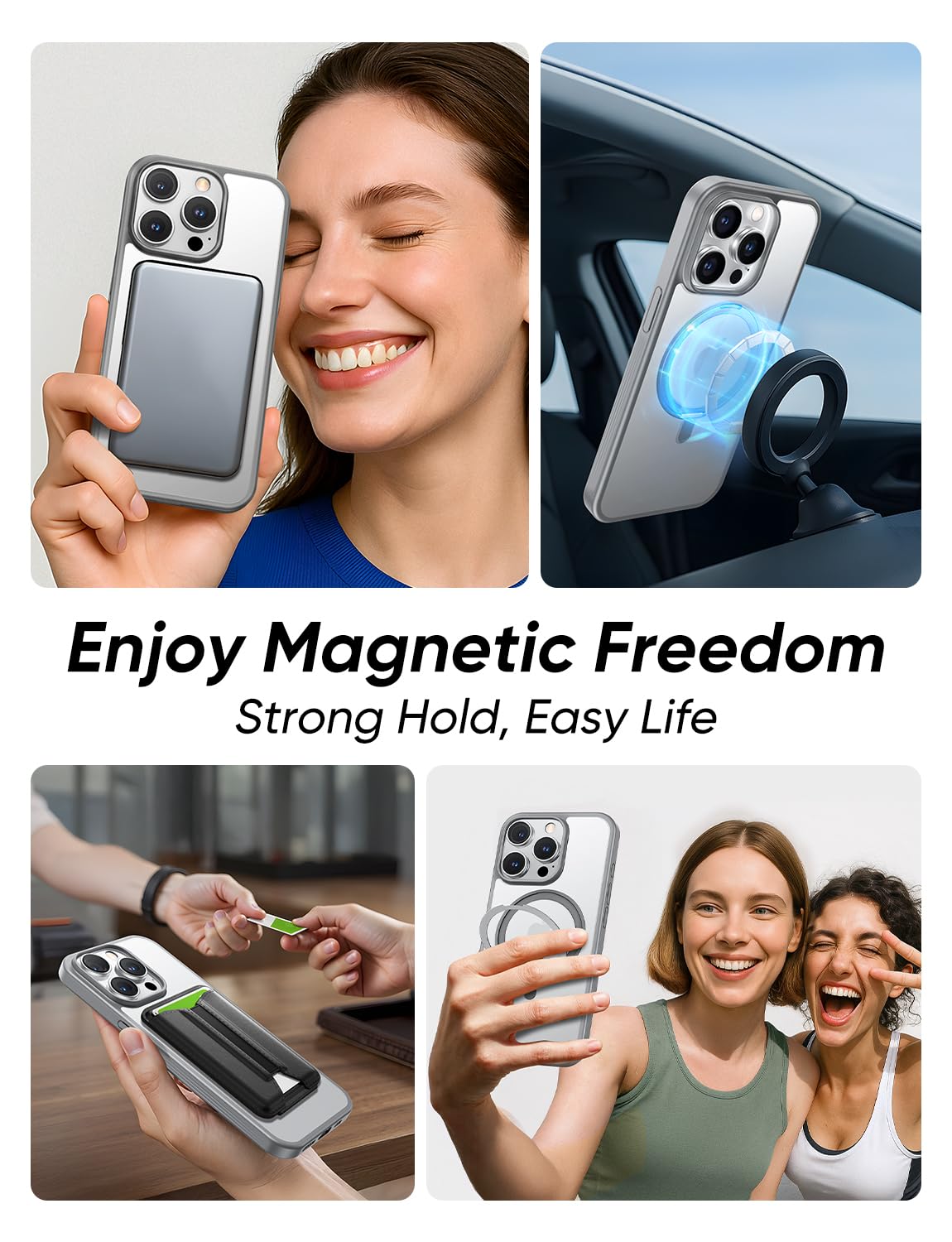 MAGIC JOHN 360° Rotatable Magnetic Invisible Stand for iPhone 14 Pro Max Case [Anti-Slip Grip] [Compatible with MagSafe] 16FT Shockproof for iPhone 14 Pro Max Case with Kickstand, Gray