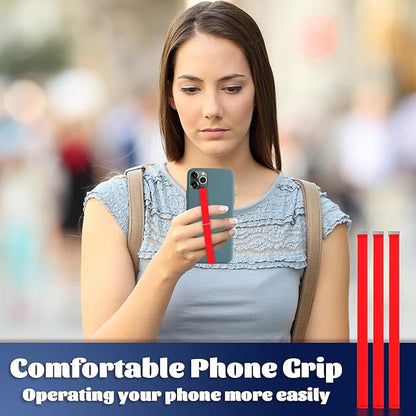 TEAMOLA 3pcs Silicone Phone Grip Holder Strap for iPhone 15/15 Pro/16/16 Pro & Samsung Galaxy S24/S23 - Anti-Slip Finger Loop for Case, Universal Phone Loops for Back of Cell Phones(210, 3 Red)