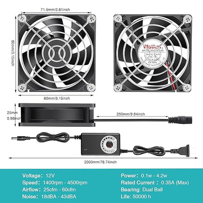 Wathai 80mm Small Computer Cooling Fan with AC Plug, 110V 120V 220V 240V Fan Enhanced Cooling Solution for Electronic Components, PC Cases, Greenhouses, Terrariums, and Modem Cool Projects