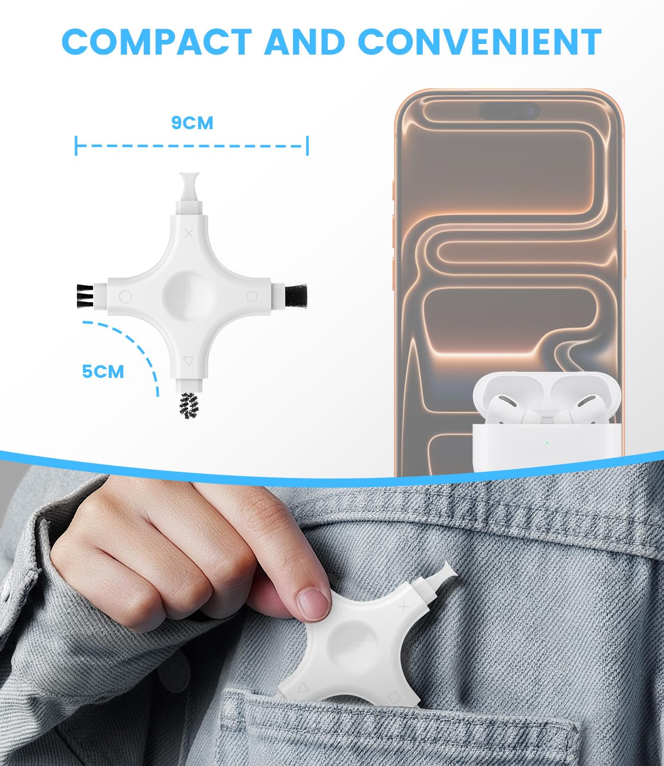 Phone Cleaning Kit, Multi-Tool Charging Port Cleaner with Soft PVC Brushes for iPhone & USB-C Devices, Speakers & Earbuds, White