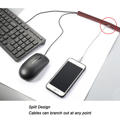 CrocSee 10ft - 1/2 inch Braided Cable Management Sleeve Cord Protector - Self-Wrapping Split Wire Loom for TV/Computer/Home Theater/Engine Bay - Black/Red