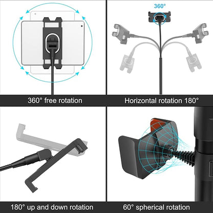 Tripod Stand for Ipad,Gooseneck 65-inch Floor Stand for Tablet,Floor Stand for iPad Tripod with 360° Rotating Mount for Mini, Air, Pro and All 4.7-11.9 Inch Tablet and Phone