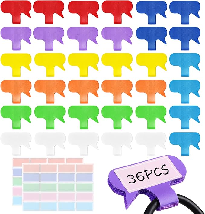 36Pcs Large Cable Cord Labels - 8 Colors Reusable Write-On Wire Tags, Cord Identification Labels for Electronics, with 40Pcs Label Stickers, Cable Management for Home, Office, Oval