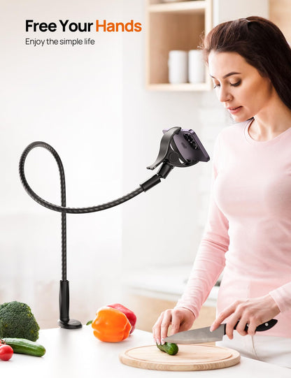 Aomiker Gooseneck Phone Holder for Bed - [Unique Nylon Braid] 38” Long Flexible Lazy Arm Clip, 360 Adjustable Overhead Phone Mount for iPhone 15 14 13 12 11 Pro Max Mini Plus, All 4-7" Cellphone