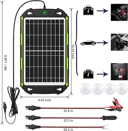 Sun Energise 15W 12V Solar Battery Charger Maintainer PRO, Built-in Smart MPPT Charge Controller, Waterproof 12 Volt Solar Panel Trickle Charging Kits for Car Auto Boat RV Marine Trailer Camper